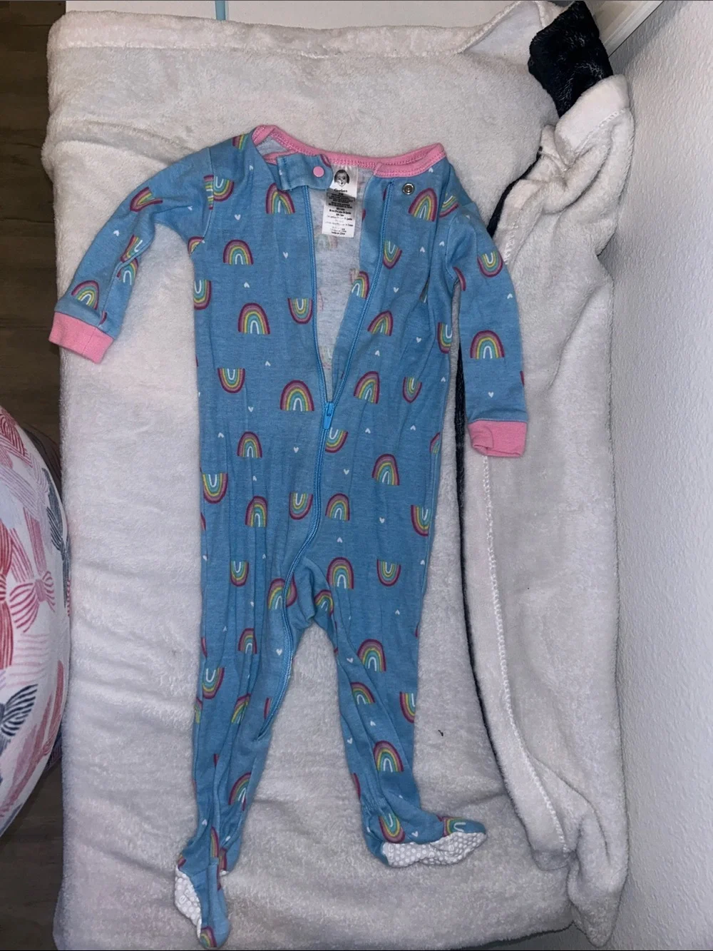 Gerber Blue Rainbow Footed One-Piece with Pink Trim